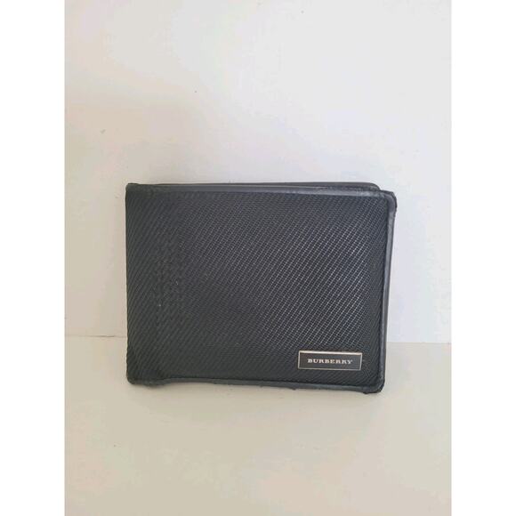 Burberry Men's Designer Card Coin Bill Wallet 3in1 Black Canvas Leather Bifold
